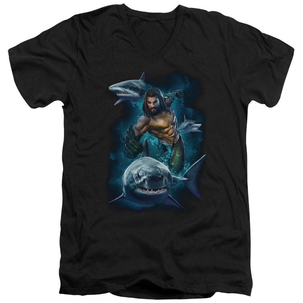 Aquaman Movie - Swimming With Sharks Adult Slim Fit V Neck product image 1