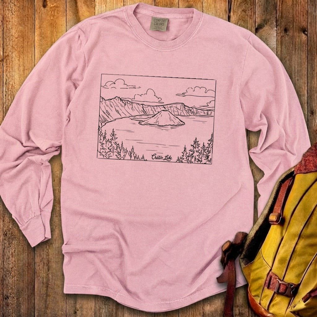 Crater Lake Line Drawing Cotton Long Sleeve product image 7