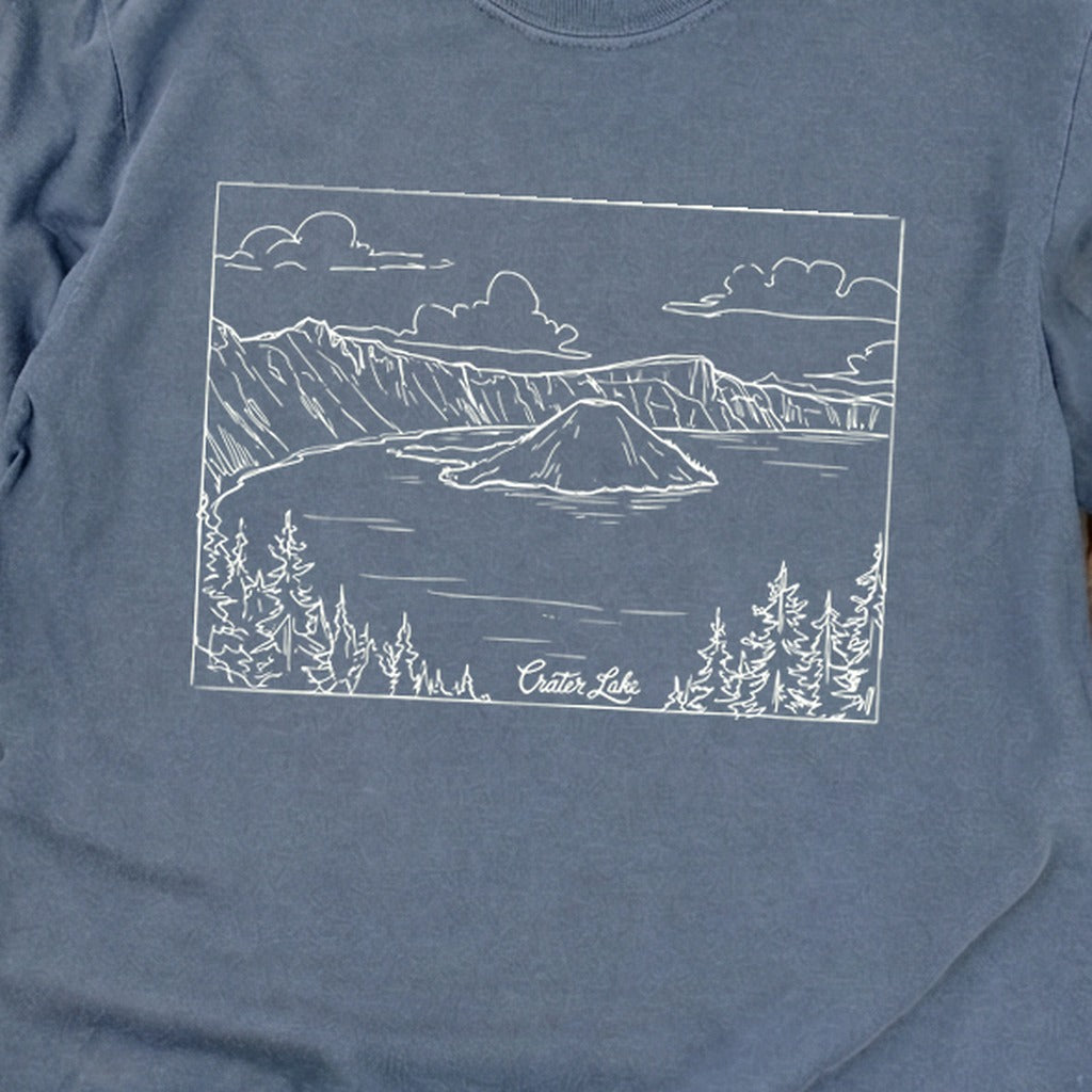 Crater Lake Line Drawing Cotton Long Sleeve product image 10