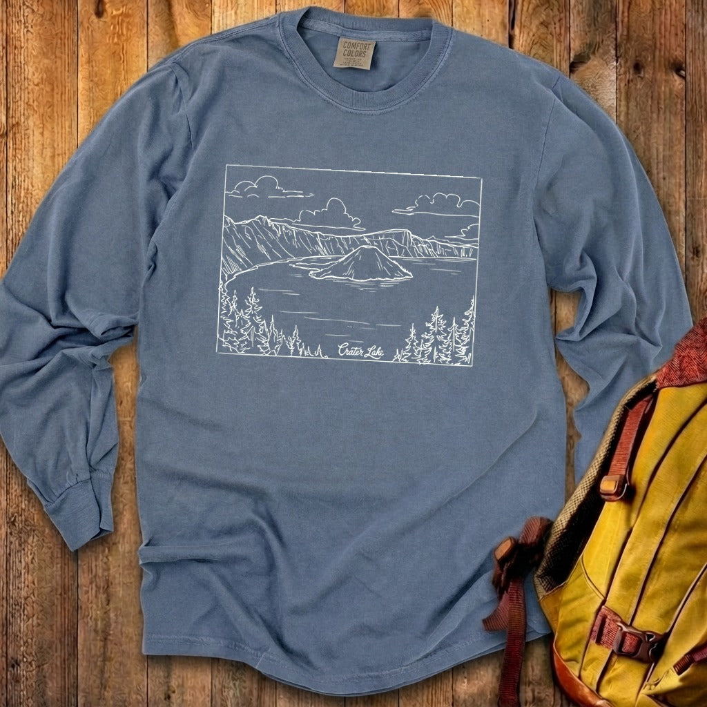 Crater Lake Line Drawing Cotton Long Sleeve product image 9