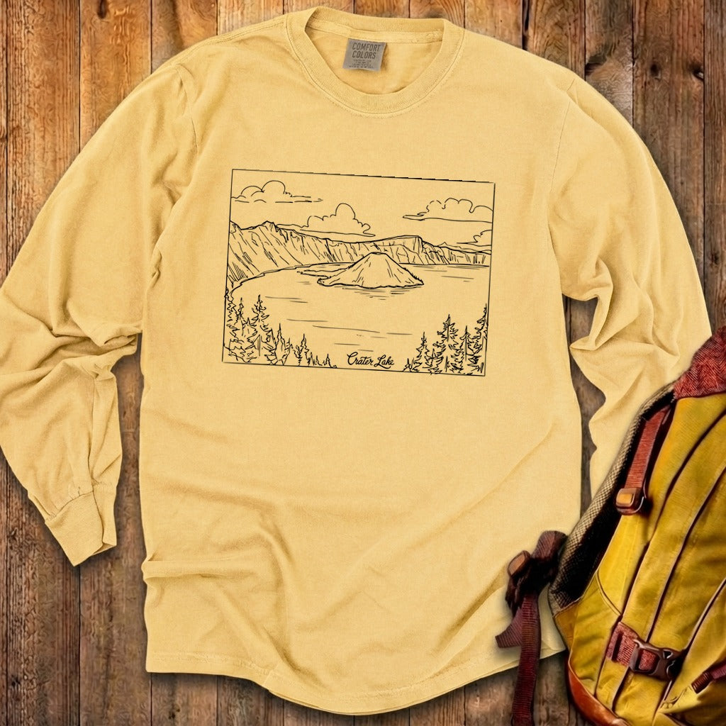 Crater Lake Line Drawing Cotton Long Sleeve product image 11