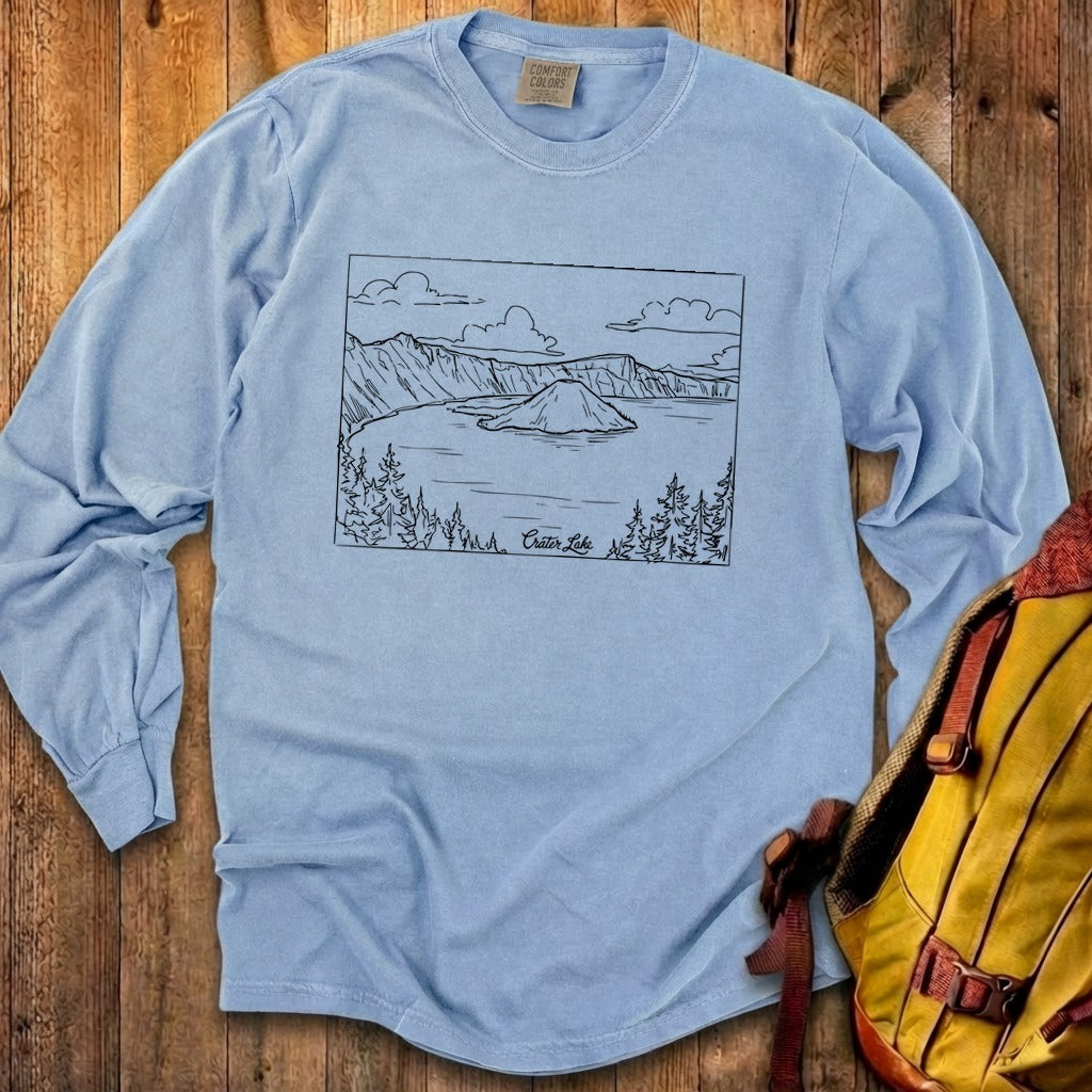 Crater Lake Line Drawing Cotton Long Sleeve product image 13