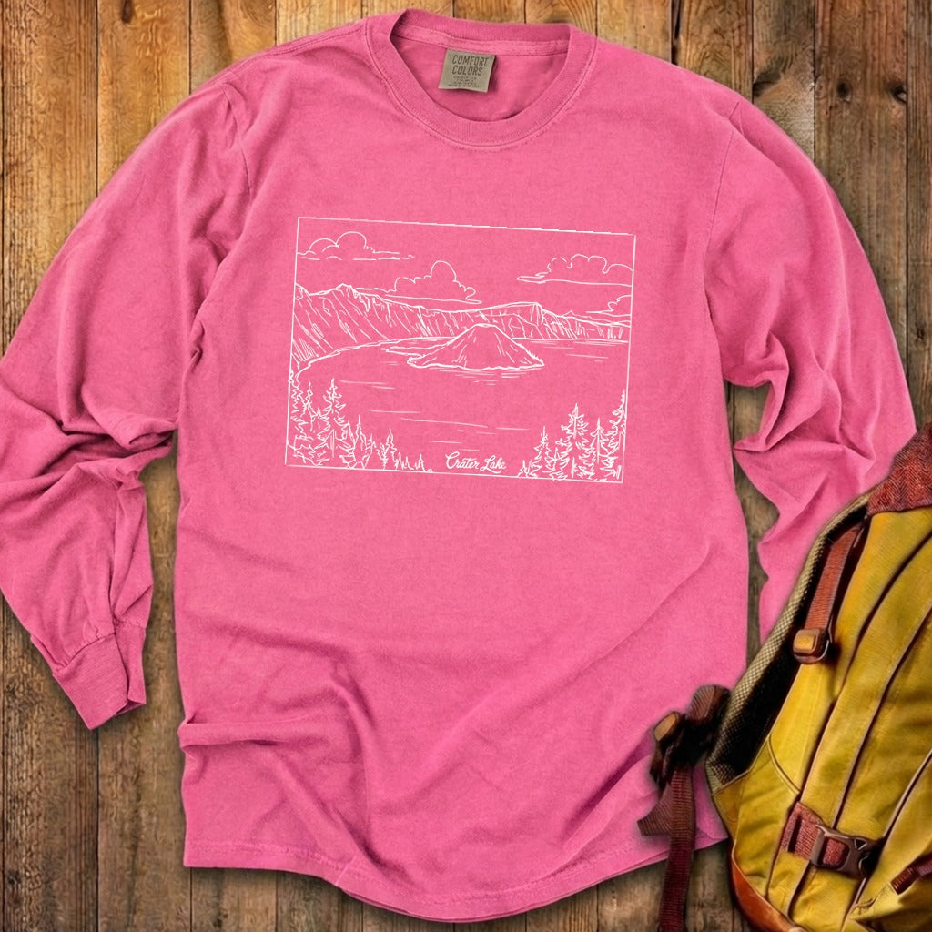 Crater Lake Line Drawing Cotton Long Sleeve product image 17