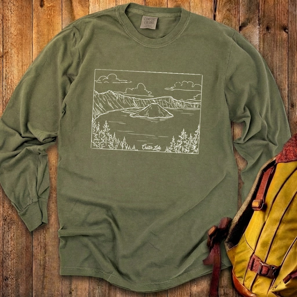 Crater Lake Line Drawing Cotton Long Sleeve product image 19