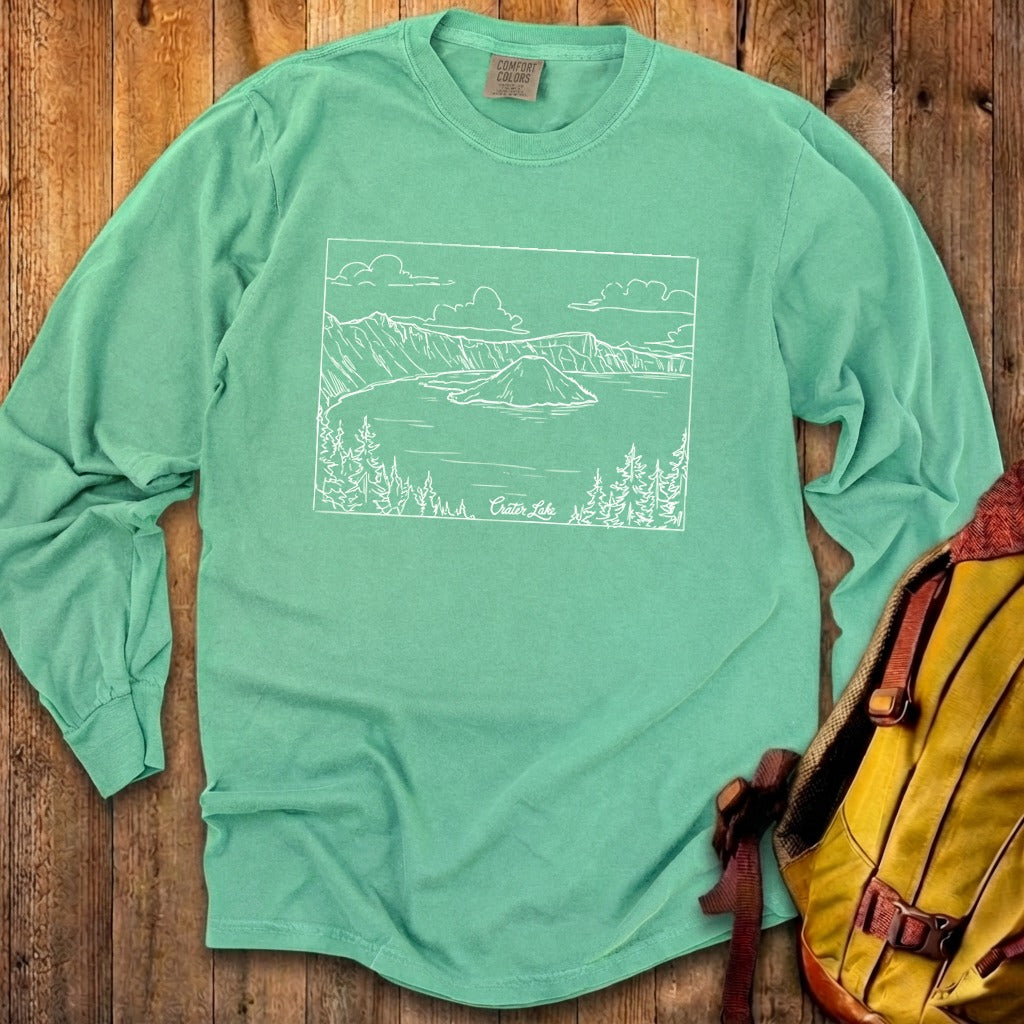Crater Lake Line Drawing Cotton Long Sleeve product image 21