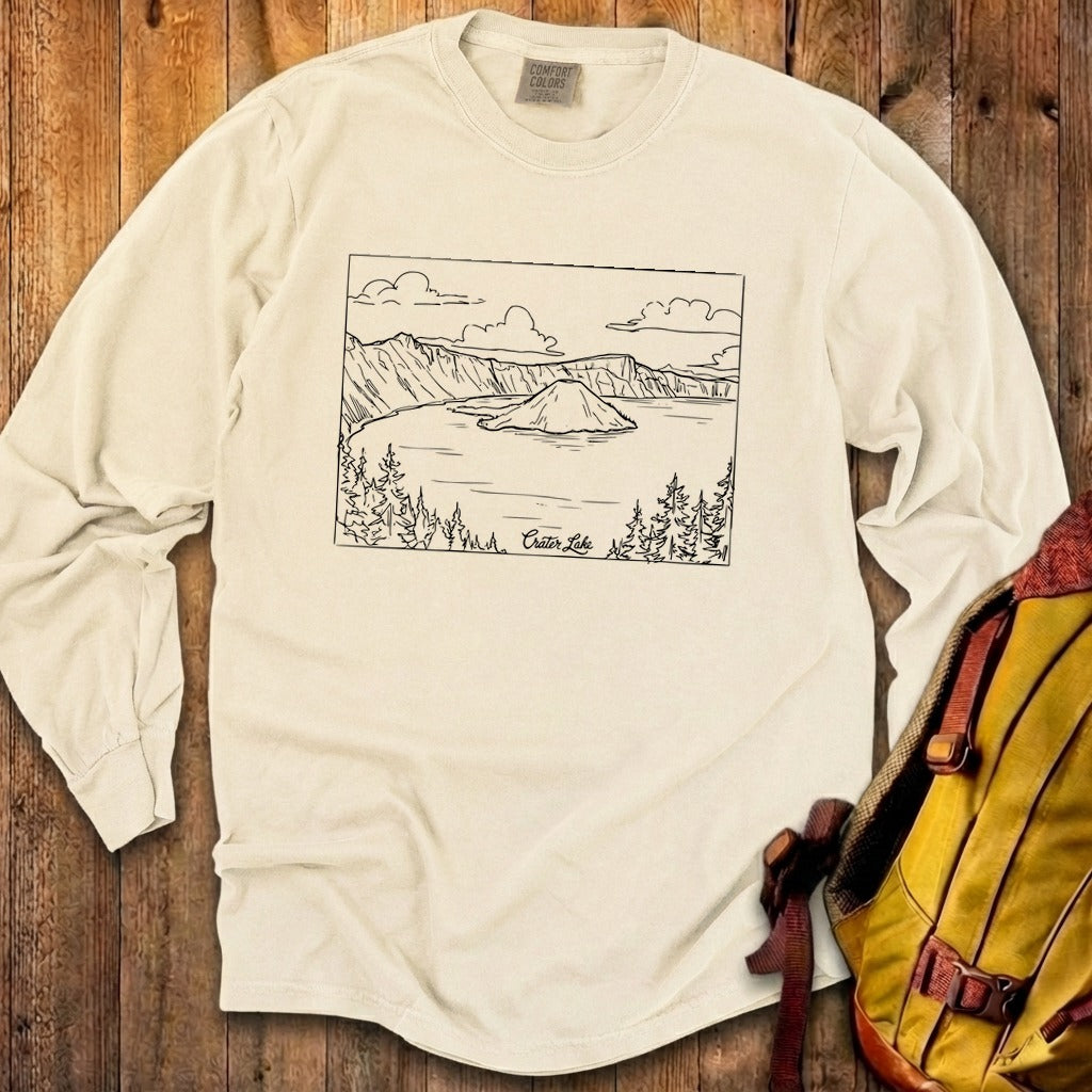 Crater Lake Line Drawing Cotton Long Sleeve product image 23