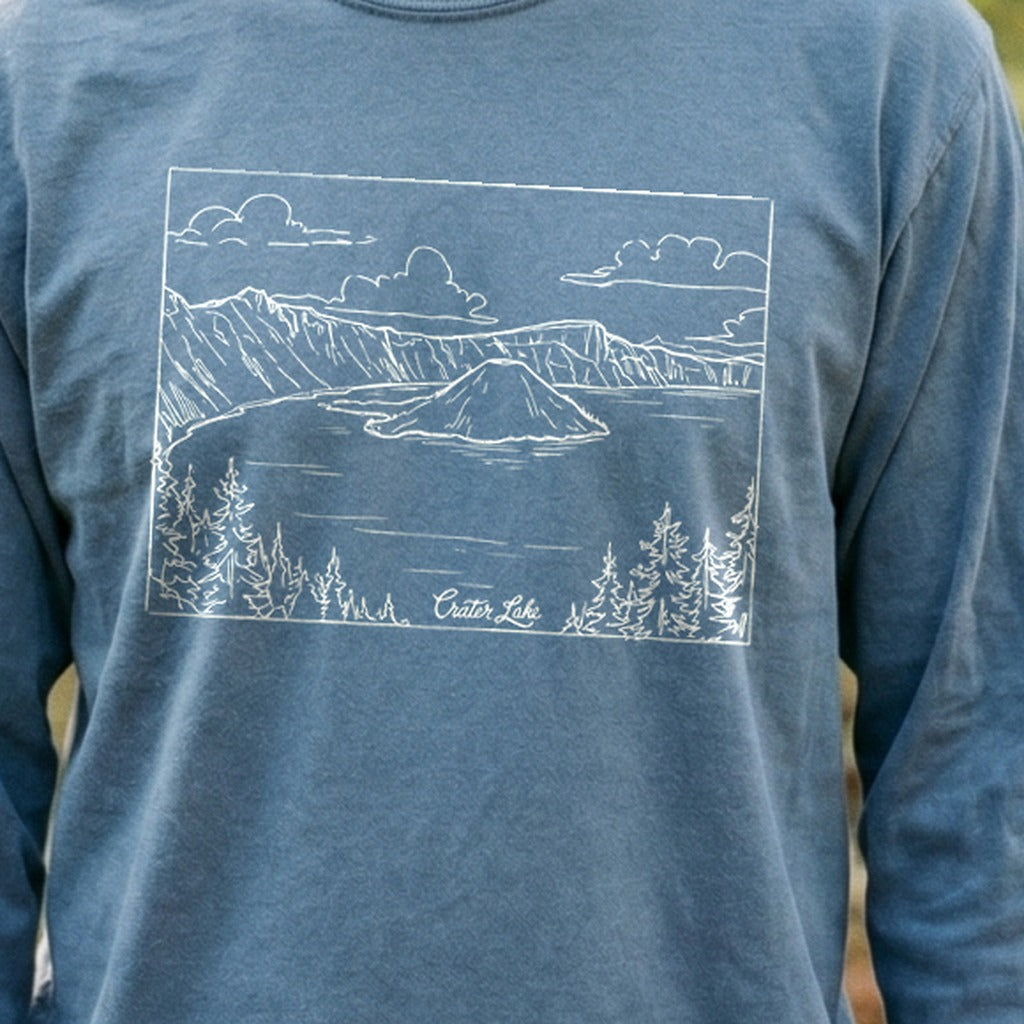Crater Lake Line Drawing Cotton Long Sleeve product image 3