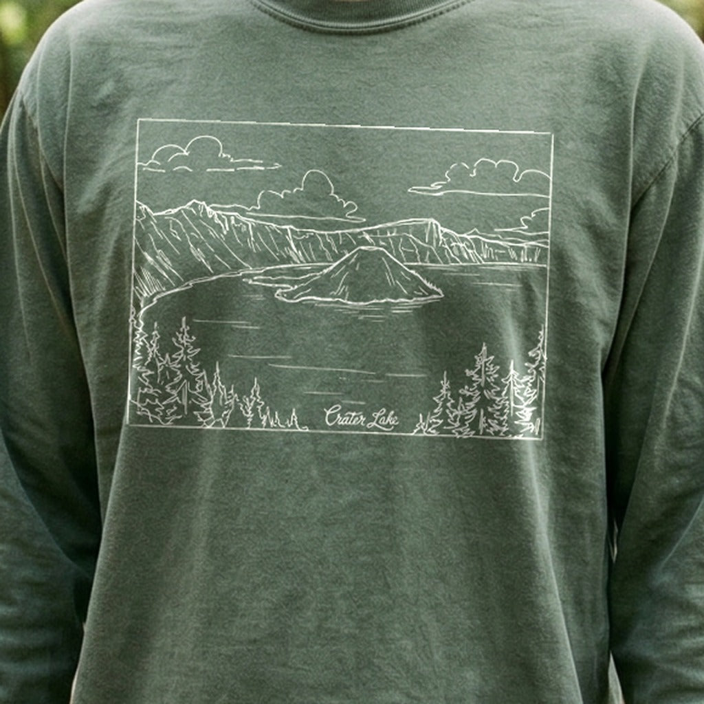 Crater Lake Line Drawing Cotton Long Sleeve product image 4