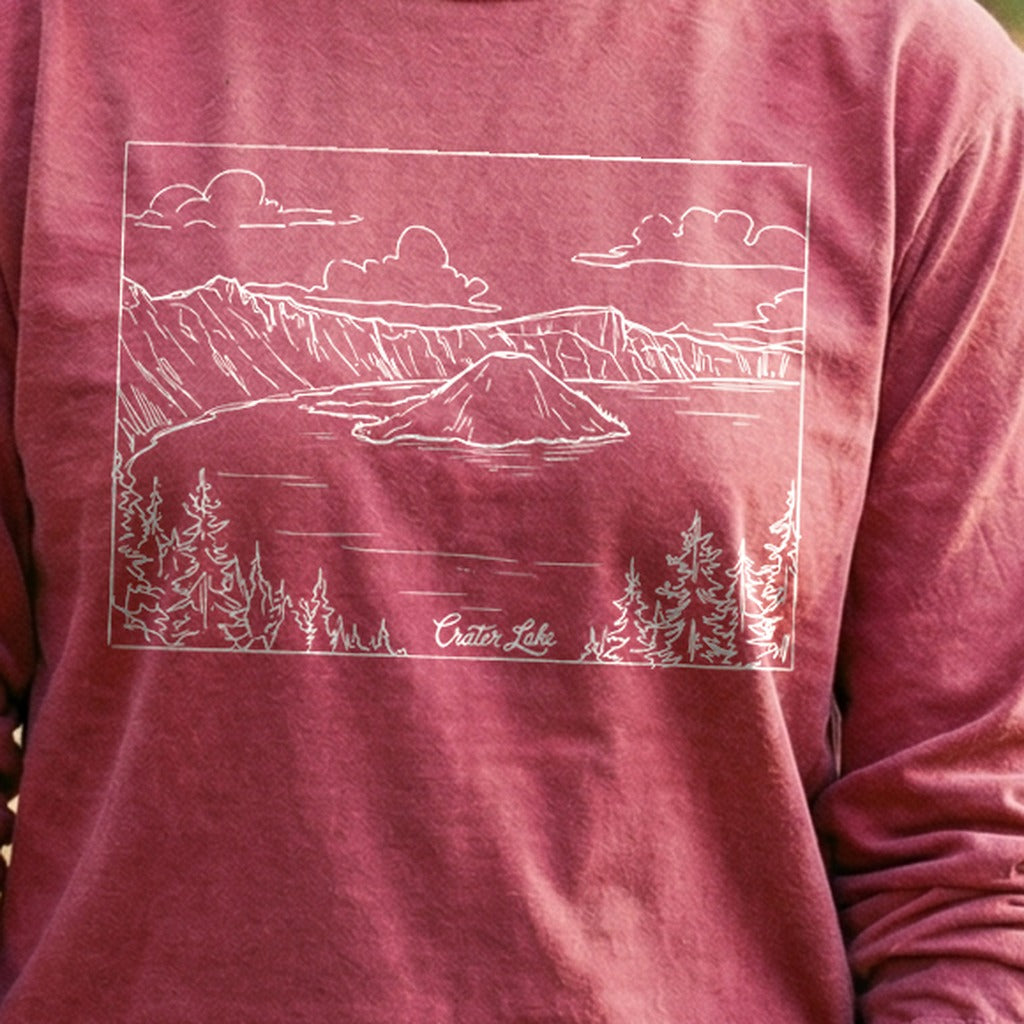 Crater Lake Line Drawing Cotton Long Sleeve product image 5