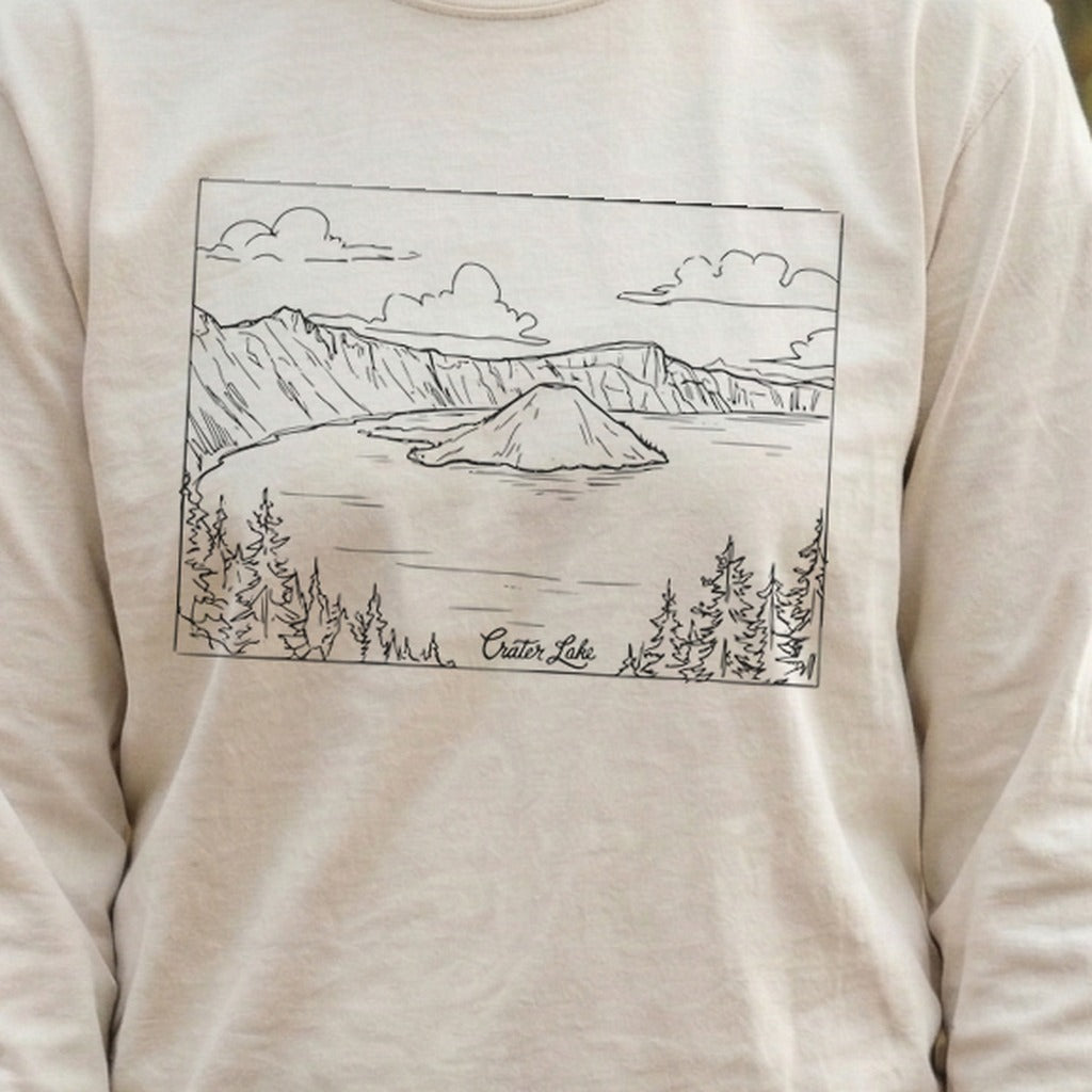 Crater Lake Line Drawing Cotton Long Sleeve product image 6