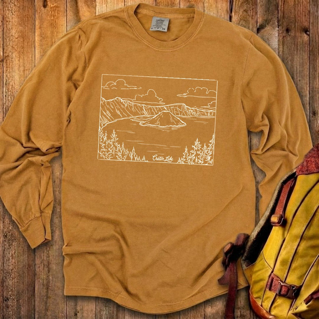 Crater Lake Line Drawing Cotton Long Sleeve product image 25