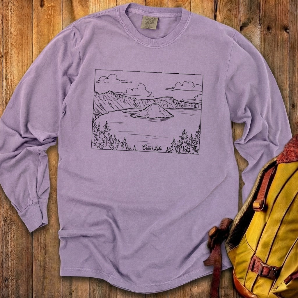 Crater Lake Line Drawing Cotton Long Sleeve product image 27