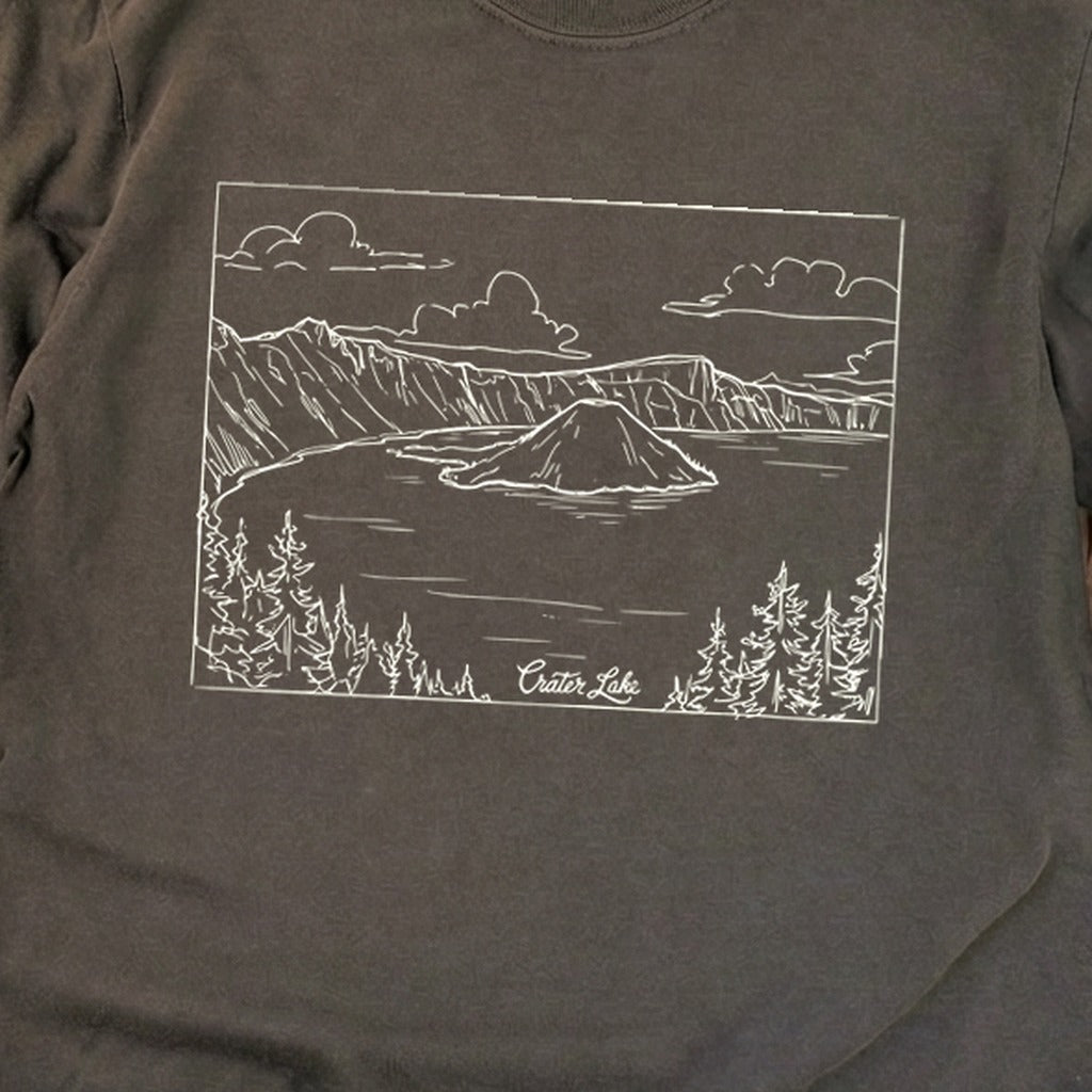 Crater Lake Line Drawing Cotton Long Sleeve product image 2