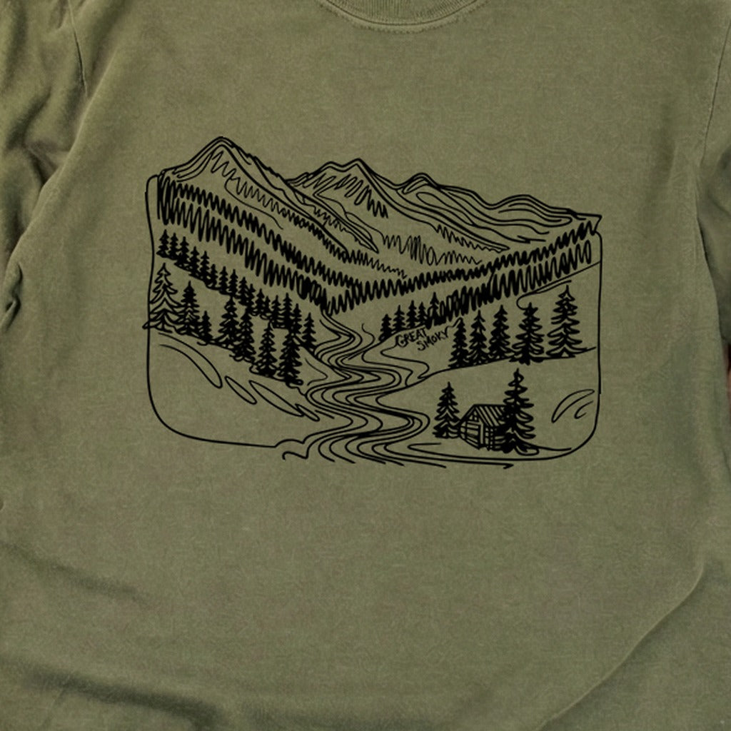 Great Smoky Line Drawing Cotton Long Sleeve product image 18