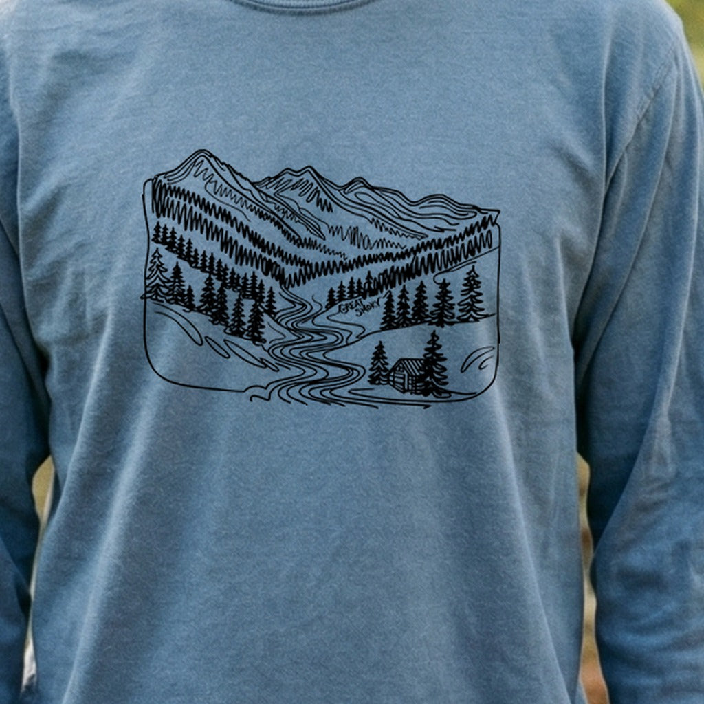 Great Smoky Line Drawing Cotton Long Sleeve product image 3