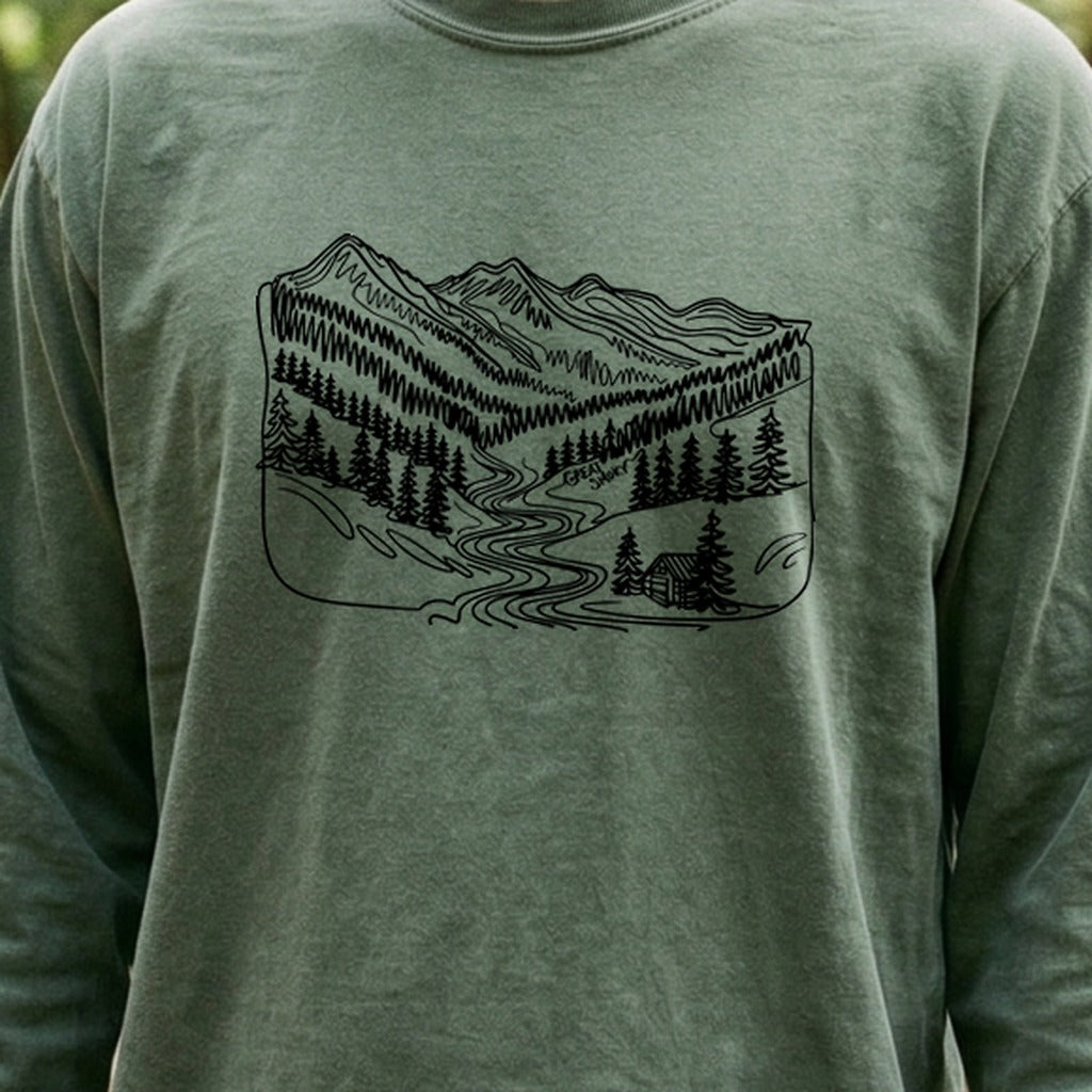 Great Smoky Line Drawing Cotton Long Sleeve product image 4
