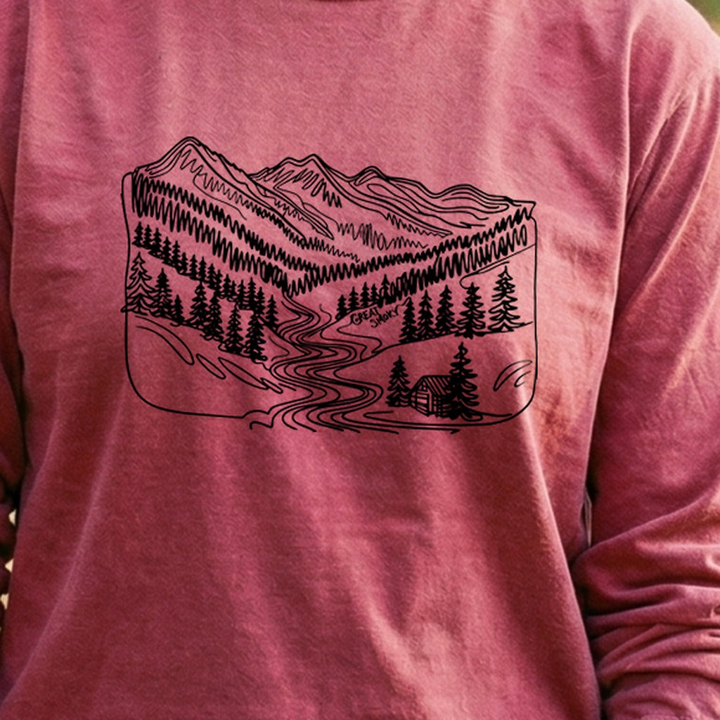 Great Smoky Line Drawing Cotton Long Sleeve product image 5